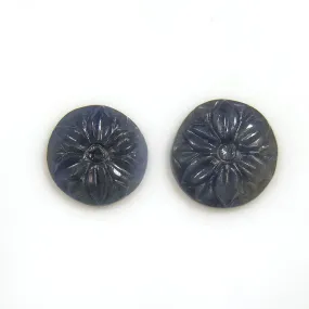 BLUE SAPPHIRE Gemstone Carving : Natural Untreated Unheated Sapphire Gemstone Hand Carved Round Shape 12mm - 13mm For Jewelry