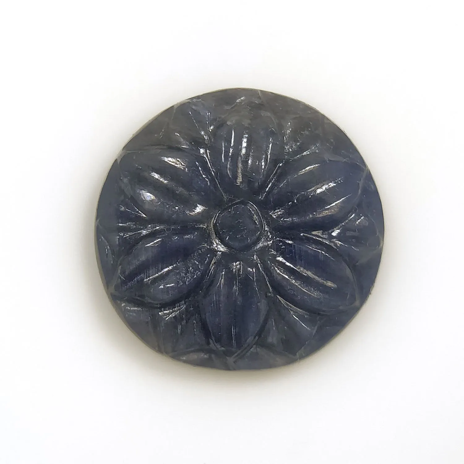 BLUE SAPPHIRE Gemstone Carving : Natural Untreated Unheated Sapphire Gemstone Hand Carved Round Shape 12mm - 13mm For Jewelry