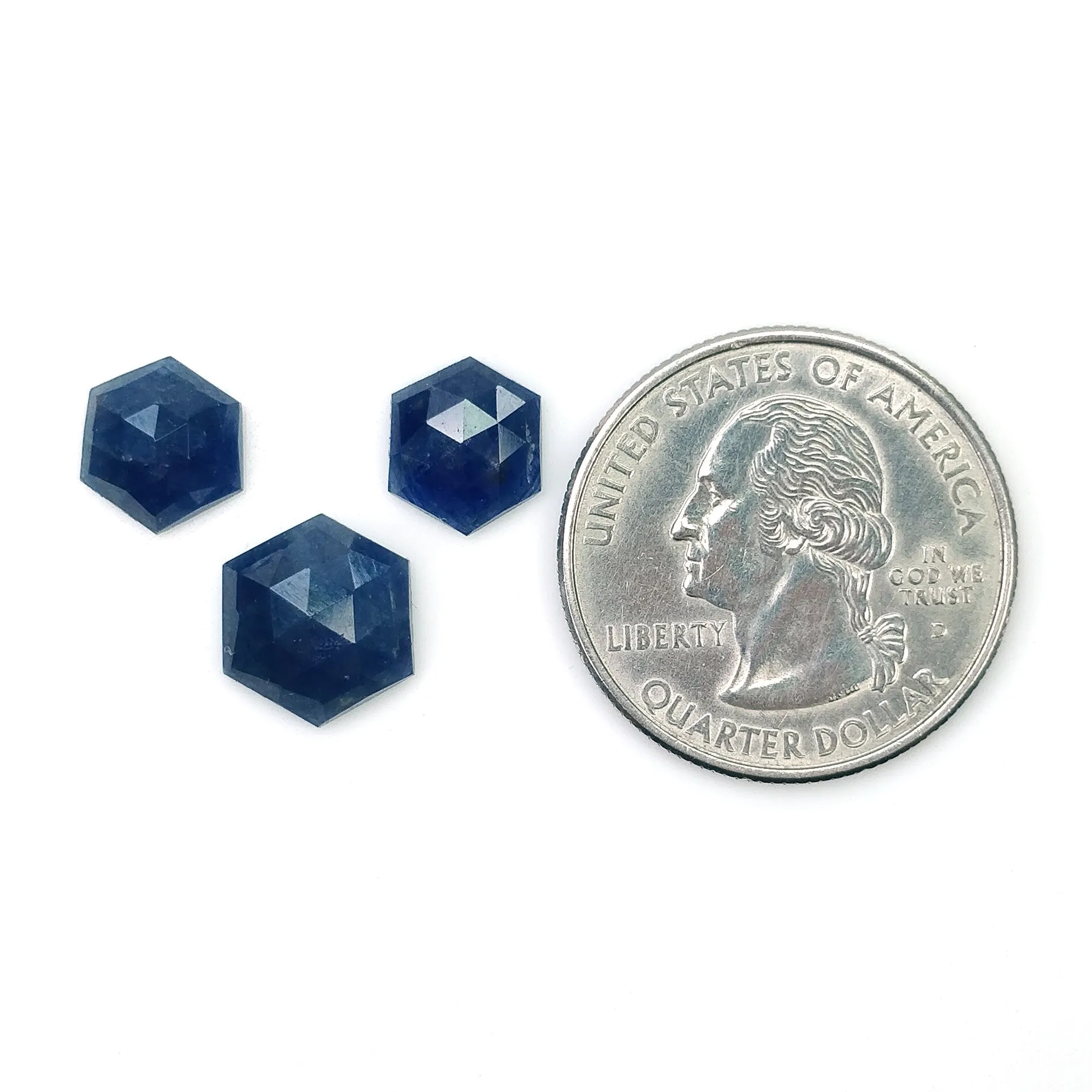 BLUE SAPPHIRE Gemstone Rose Cut : 9.80cts Natural Untreated Unheated Sapphire Hexagon Shape 8.5mm - 10mm 3pcs (With Video)