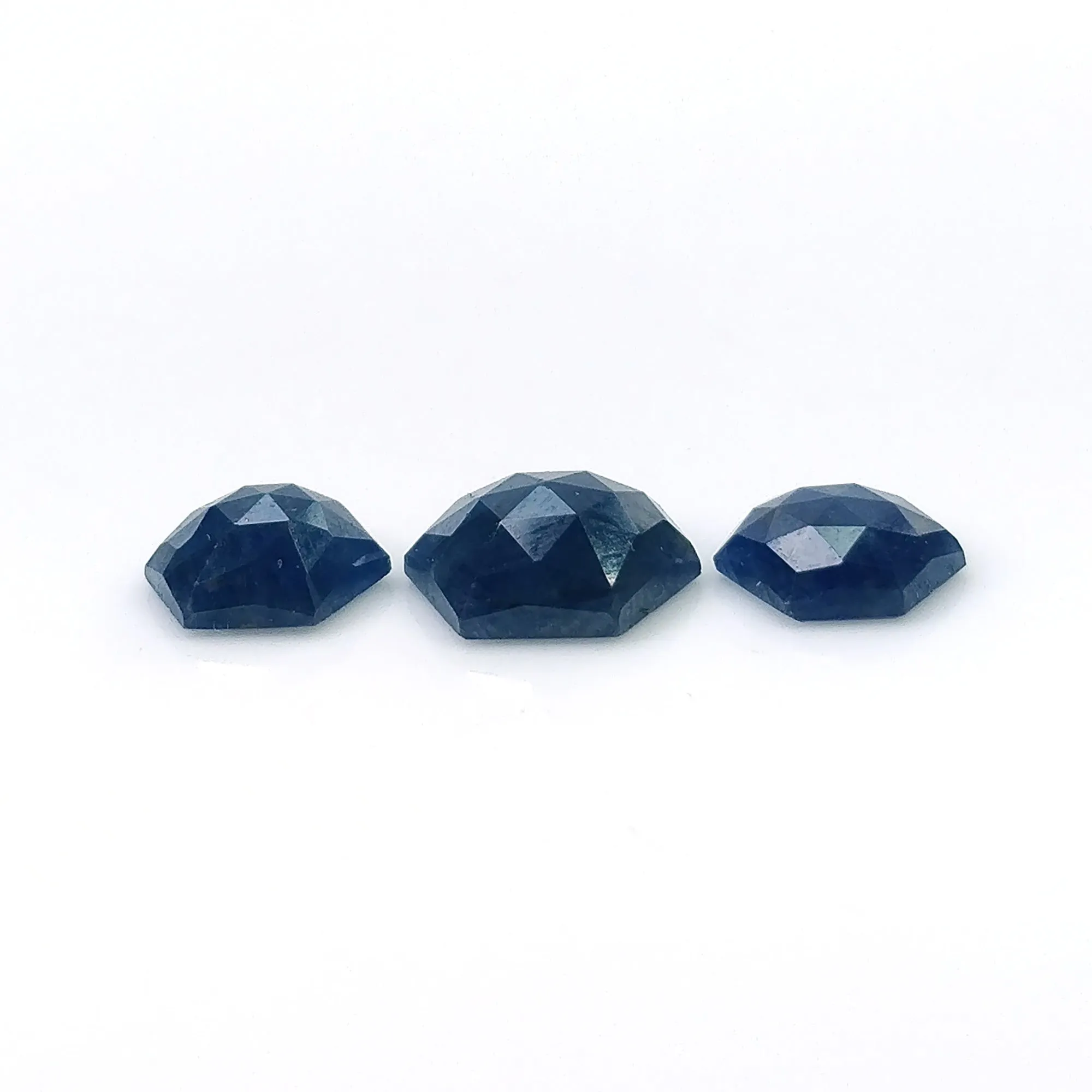 BLUE SAPPHIRE Gemstone Rose Cut : 9.80cts Natural Untreated Unheated Sapphire Hexagon Shape 8.5mm - 10mm 3pcs (With Video)