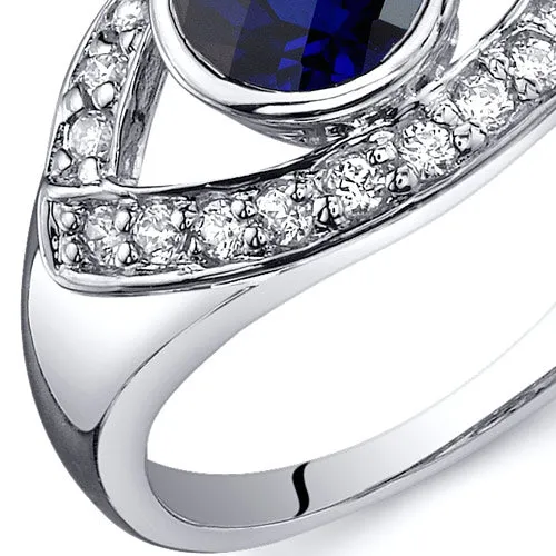 Blue Sapphire Round Cut Sterling Silver Ring Size 9