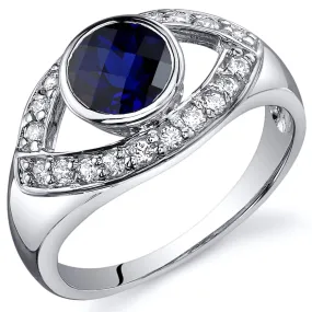 Blue Sapphire Round Cut Sterling Silver Ring Size 9