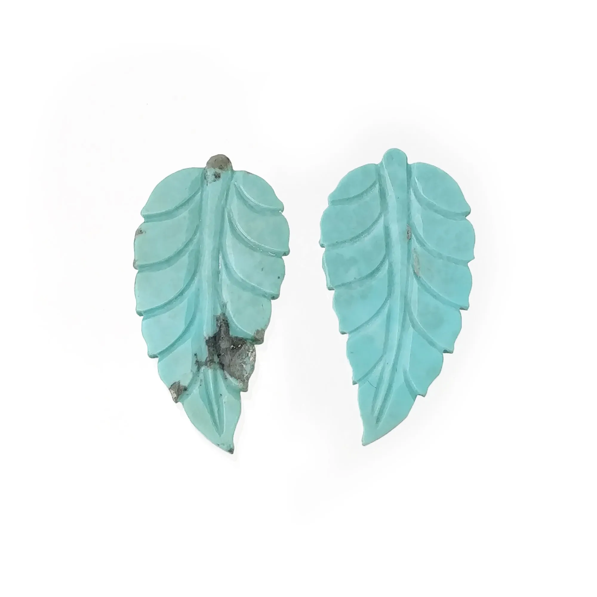 Blue TURQUOISE Gemstone Carving : 12.50cts Natural Untreated Sleeping Beauty Arizona Turquoise Hand Carved Leaves 31*16mm Pair