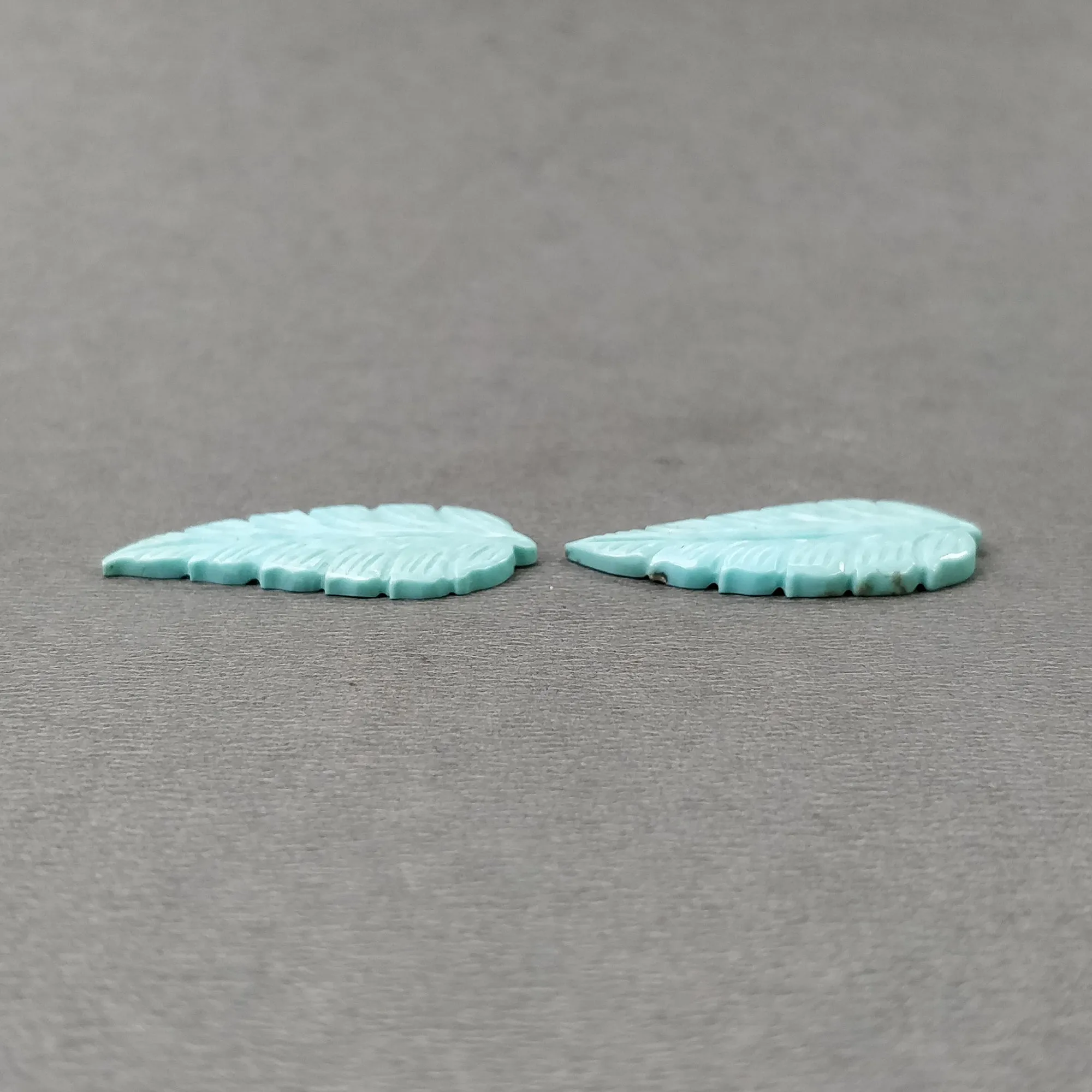 Blue TURQUOISE Gemstone Carving : 12.50cts Natural Untreated Sleeping Beauty Arizona Turquoise Hand Carved Leaves 31*16mm Pair