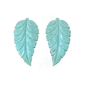 Blue TURQUOISE Gemstone Carving : 12.50cts Natural Untreated Sleeping Beauty Arizona Turquoise Hand Carved Leaves 31*16mm Pair