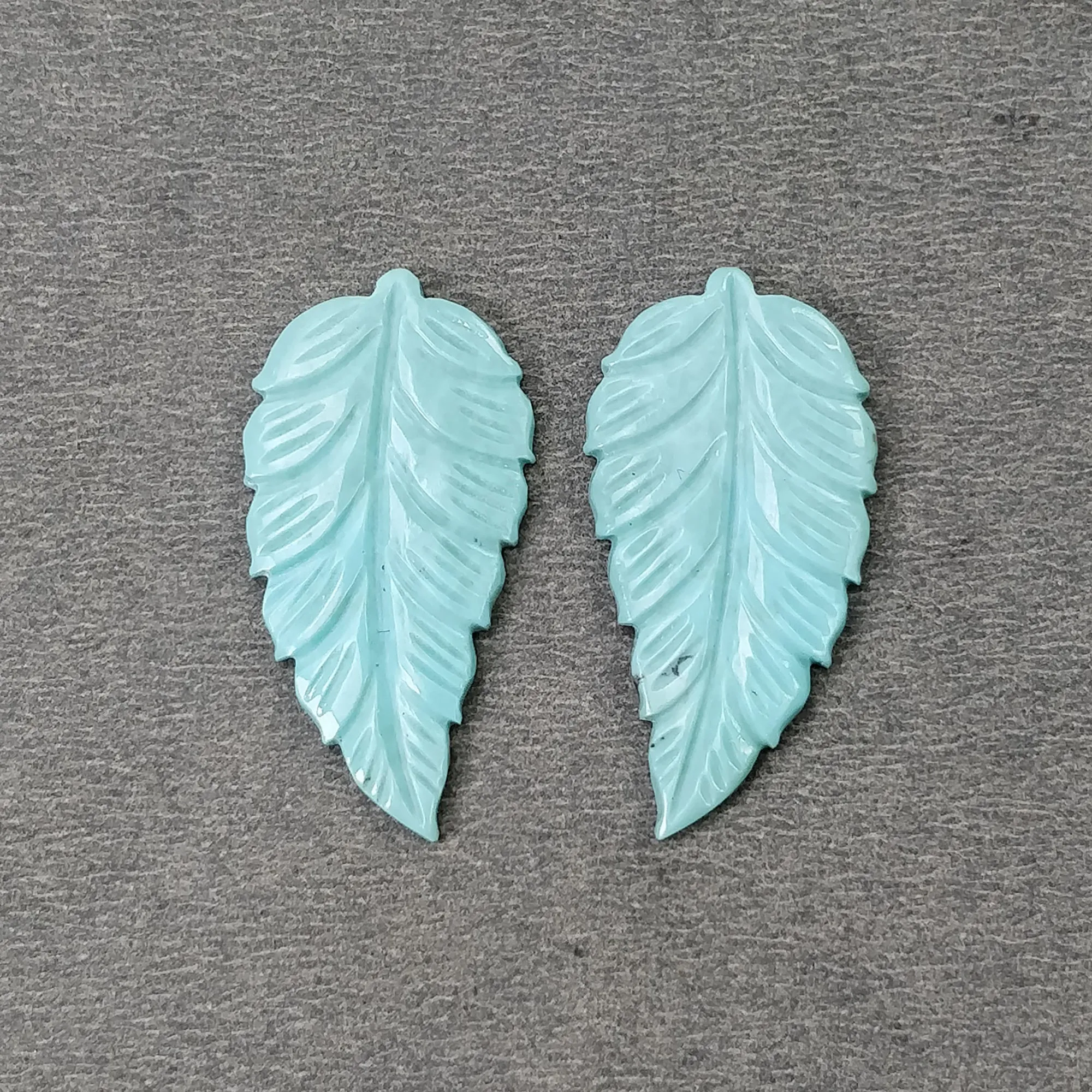 Blue TURQUOISE Gemstone Carving : 12.50cts Natural Untreated Sleeping Beauty Arizona Turquoise Hand Carved Leaves 31*16mm Pair