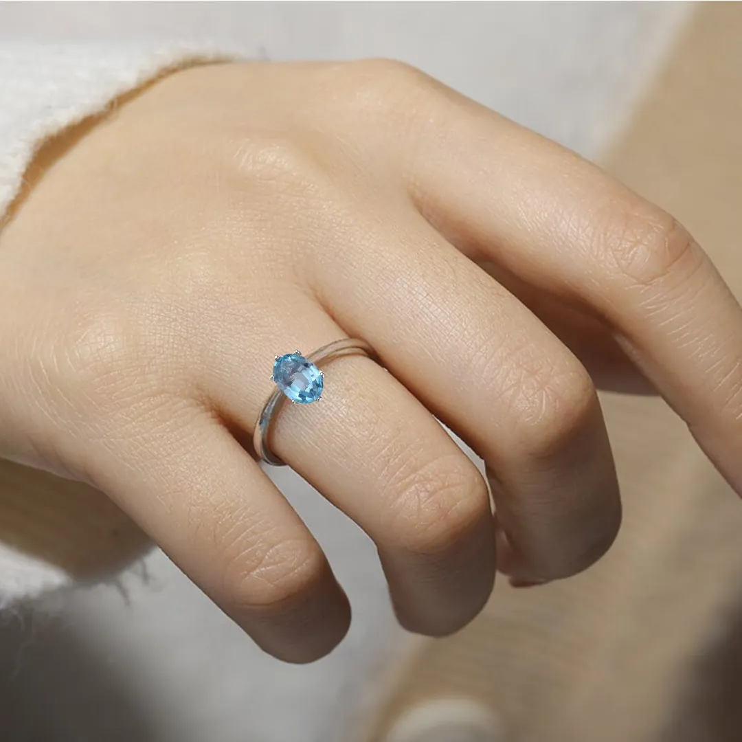 Blue Zircon Solitaire Ring