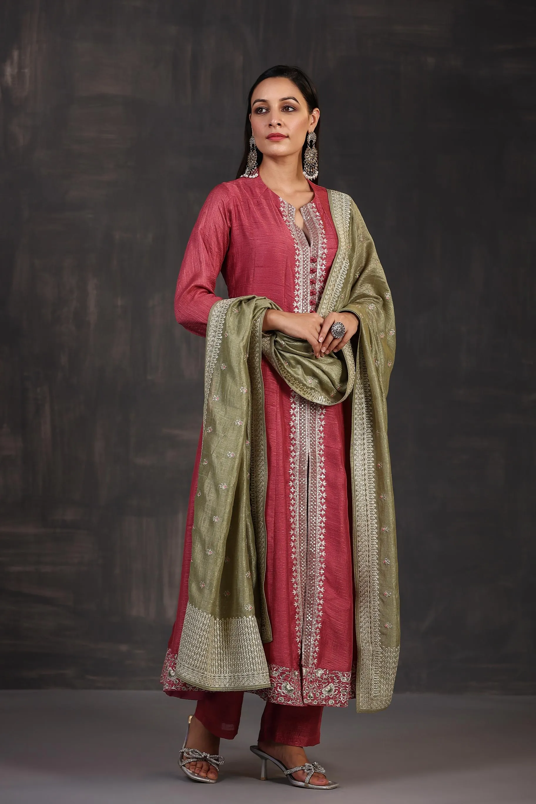 Blush Pink Embellished Premium Silk Anarkali Set