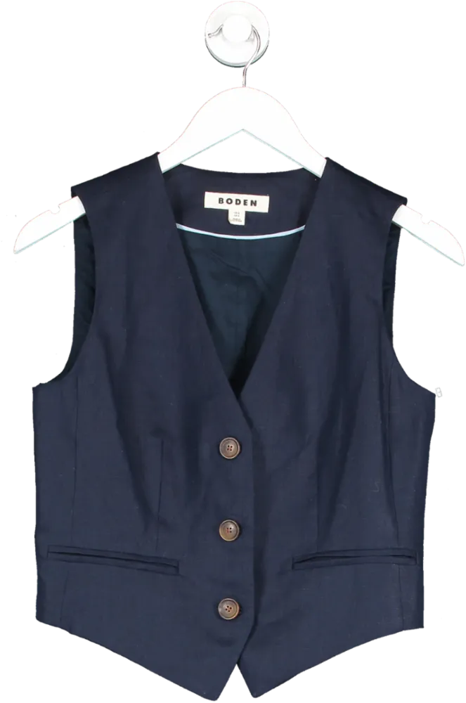 Boden Blue Tailored Linen Waistcoat UK 6