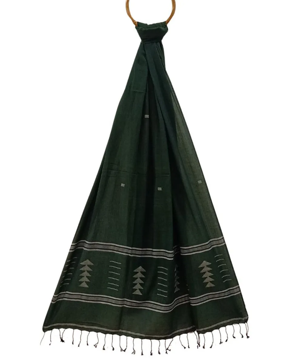 Bottle green handwoven cotton jamdani stole