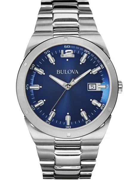 Bulova Mens Classic Dress Watch - Stainless Steel Case - Blue Dial - Date Window