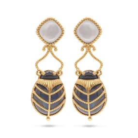 Capucine De Wulf - Scarab Drop Earrings - Gold/Blue Labradorite/Mother of Pearl