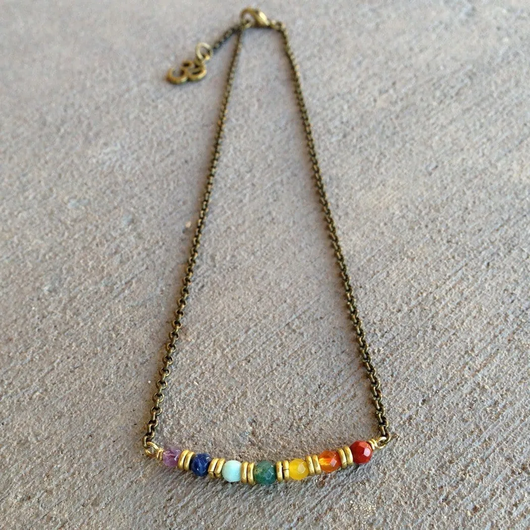 Chakra, Fine Faceted Chakra Gemstones Chain Choker, Necklace