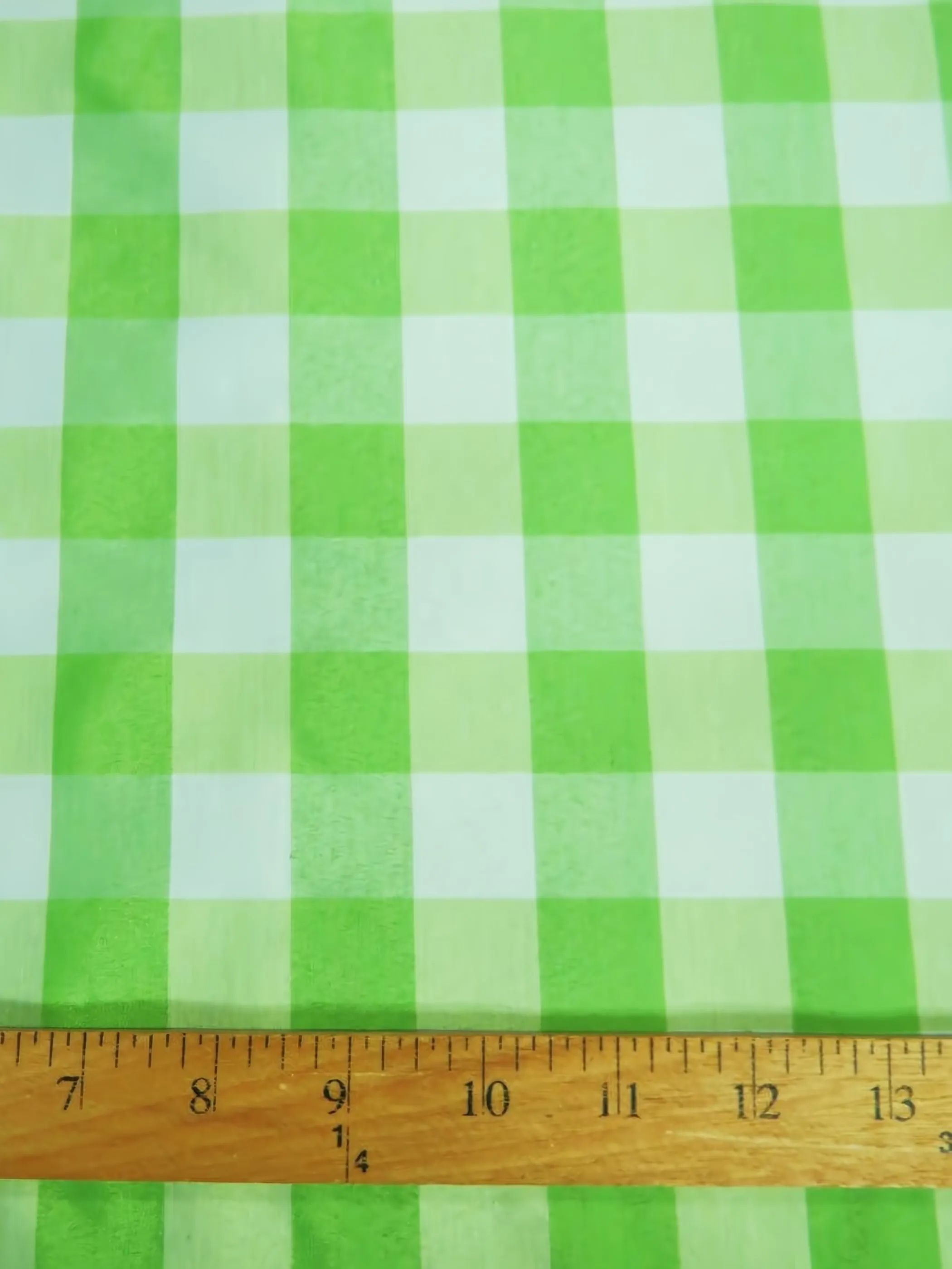 Checkered Gingham Poly Cotton Printed Fabric / Lime Green / Sold By The Yard