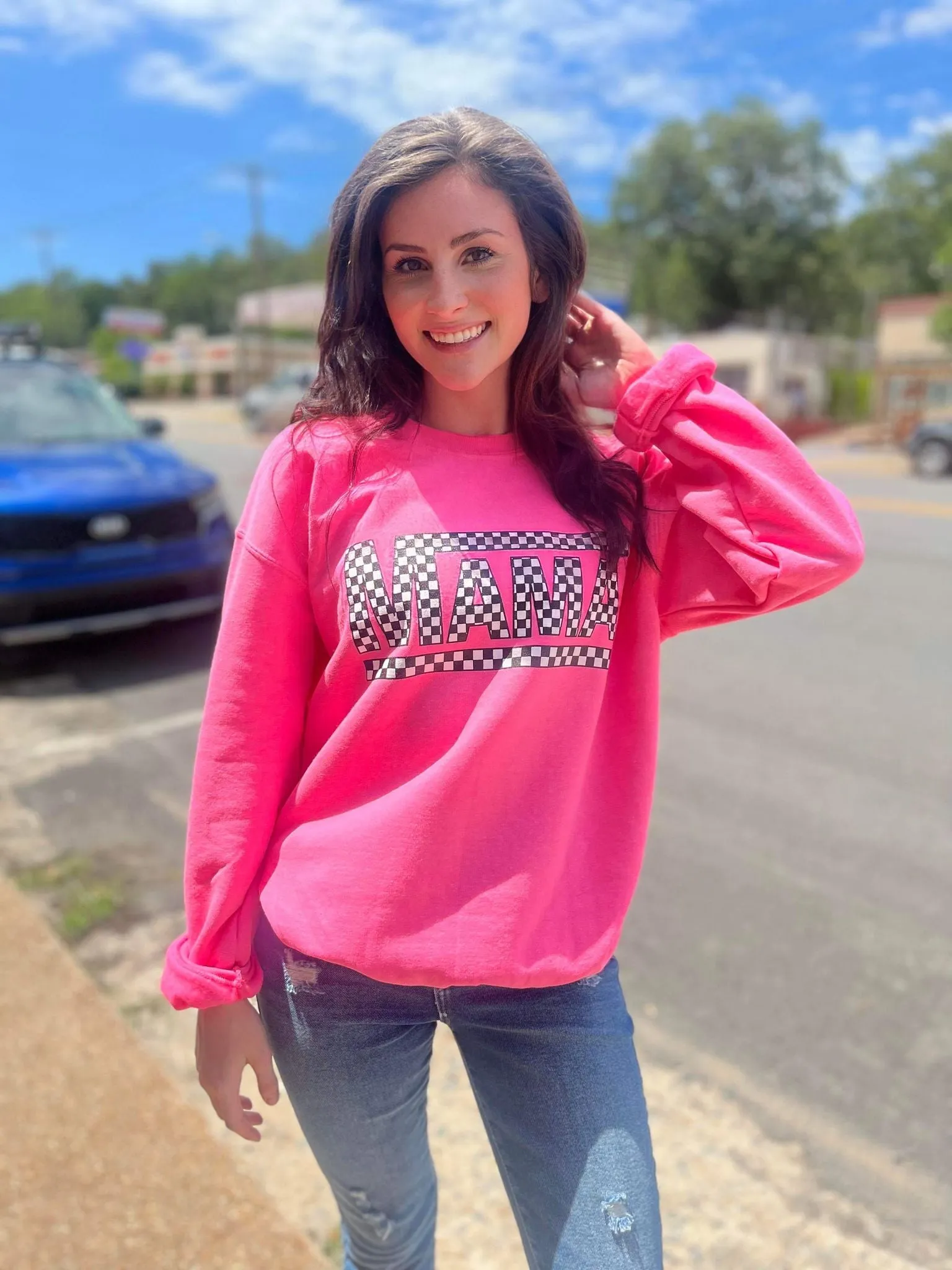 Checkered Mama Pink Sweatshirt