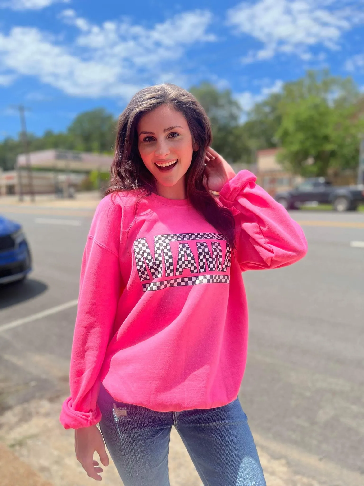 Checkered Mama Pink Sweatshirt