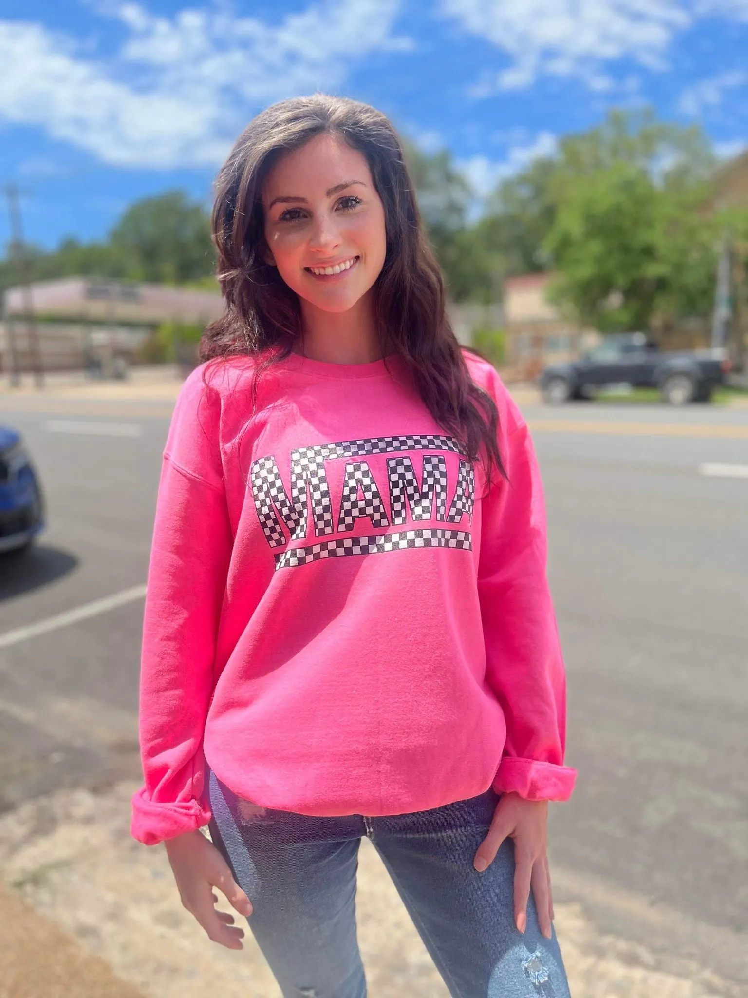 Checkered Mama Pink Sweatshirt