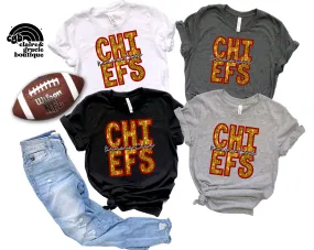 Chiefs Faux Embroidery Sequin Tee | Infant Youth Adult