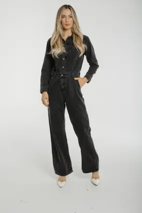 Cindy Denim Jumpsuit In Black Wash