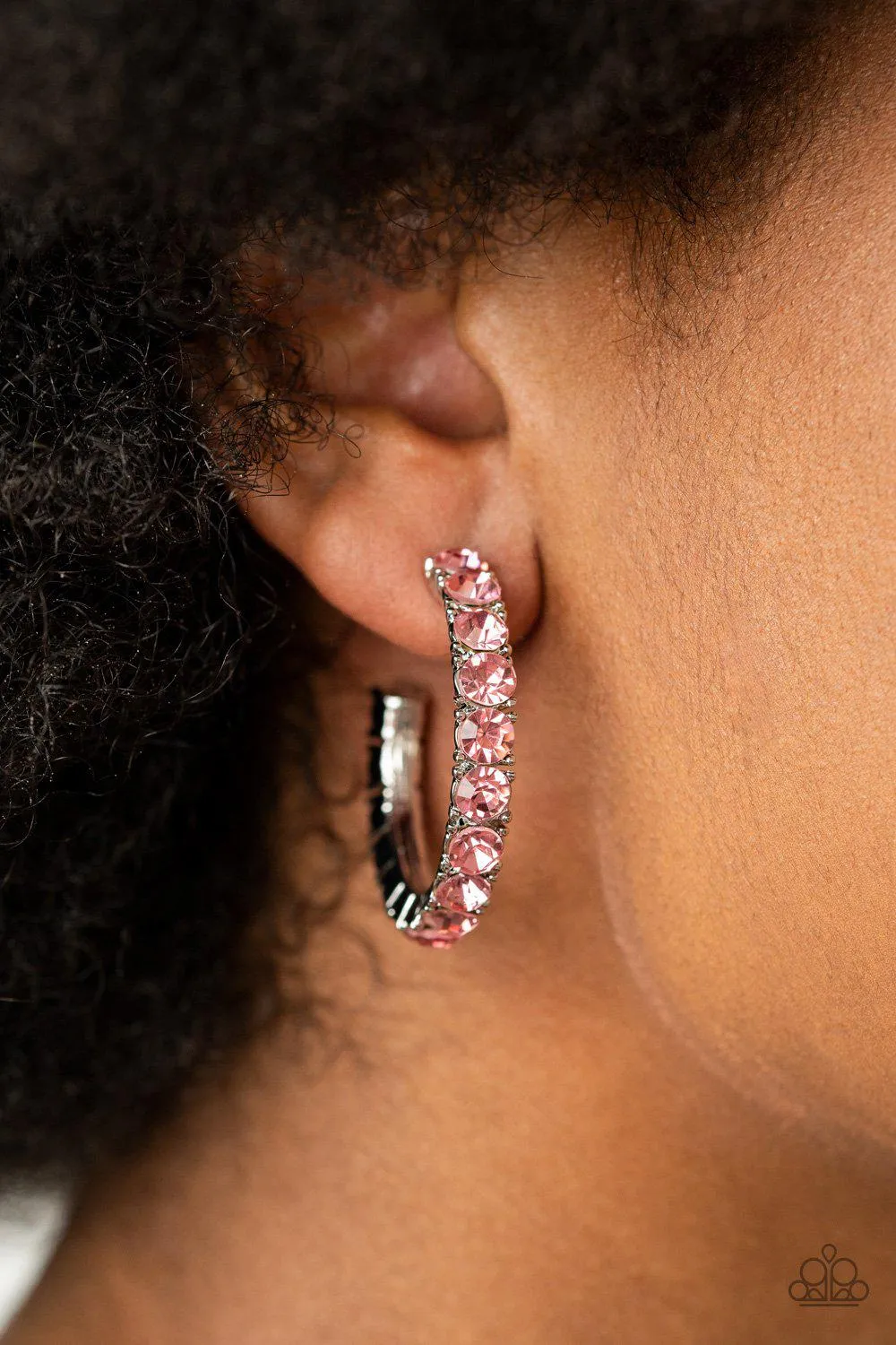 CLASSY is in Session Pink Rhinestone Hoop Earrings - Paparazzi Accessories