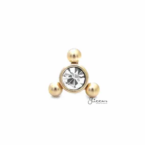 Clear Crystal with 3 Balls Triangle Top Tragus Cartilage Barbell Stud - Gold