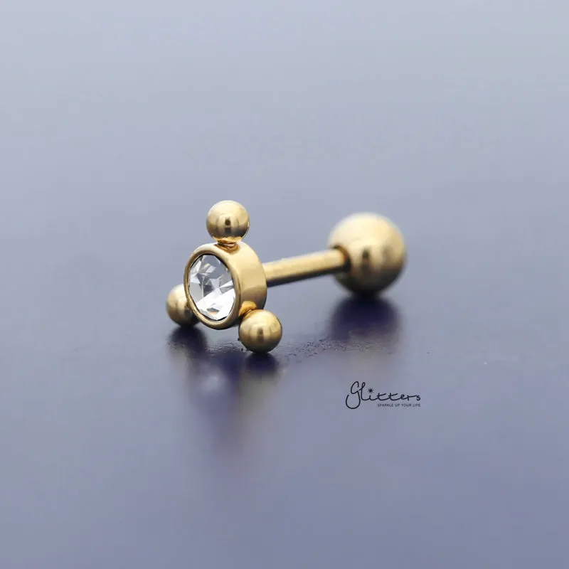 Clear Crystal with 3 Balls Triangle Top Tragus Cartilage Barbell Stud - Gold