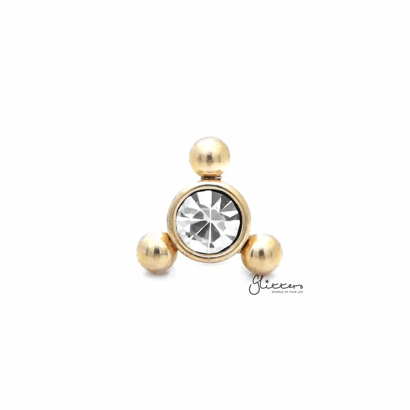 Clear Crystal with 3 Balls Triangle Top Tragus Cartilage Barbell Stud - Gold