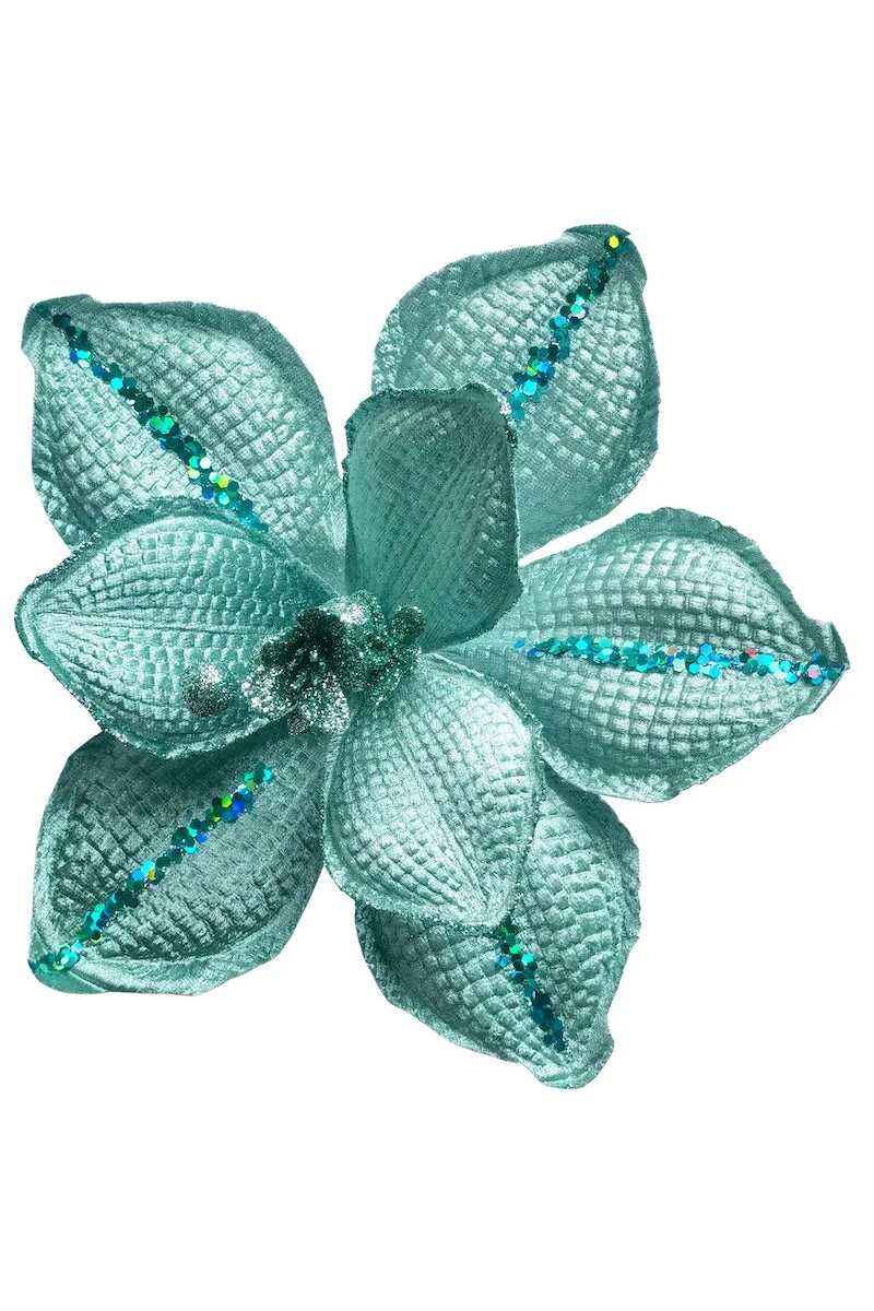 Clip on Magnolia, Teal Glitter