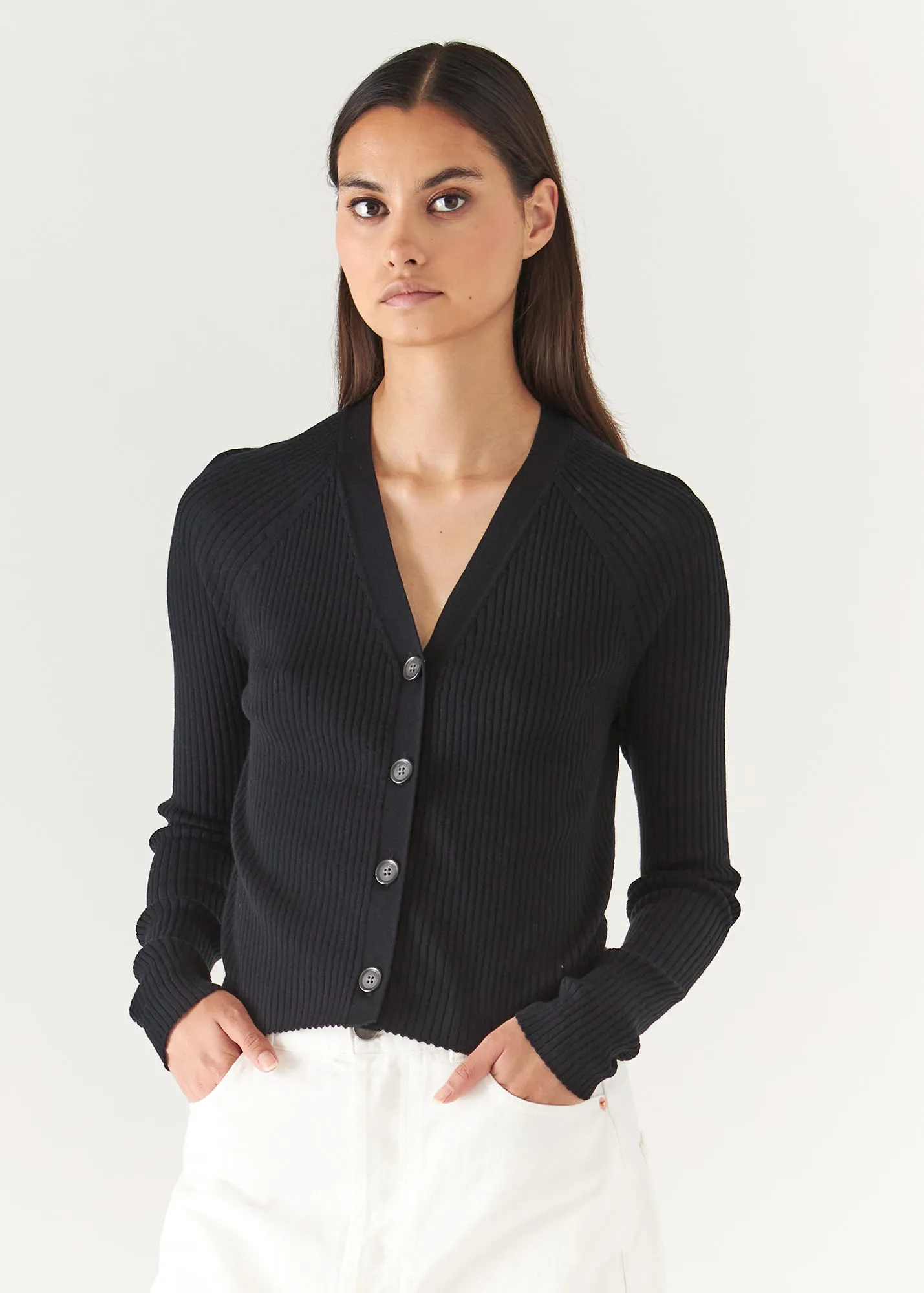 COTTON CUPRO RIBBED CARDIGAN