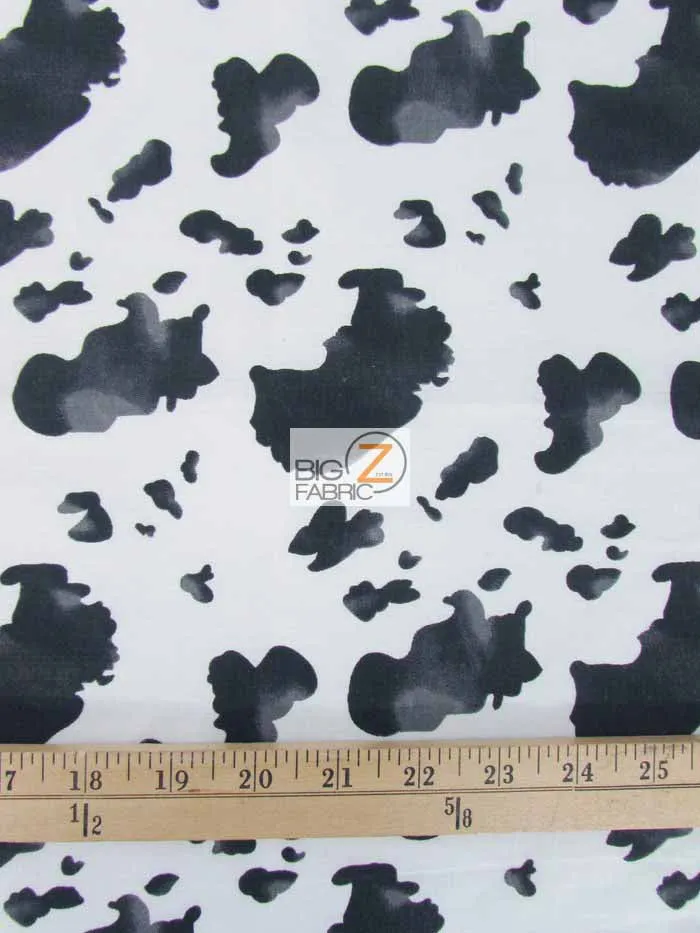 Cow Print Poly Cotton Fabric / Black/White / Sold By The Yard