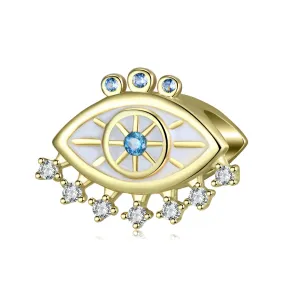 Crystallized Gold Evil Eye Charm 925 Sterling Silver