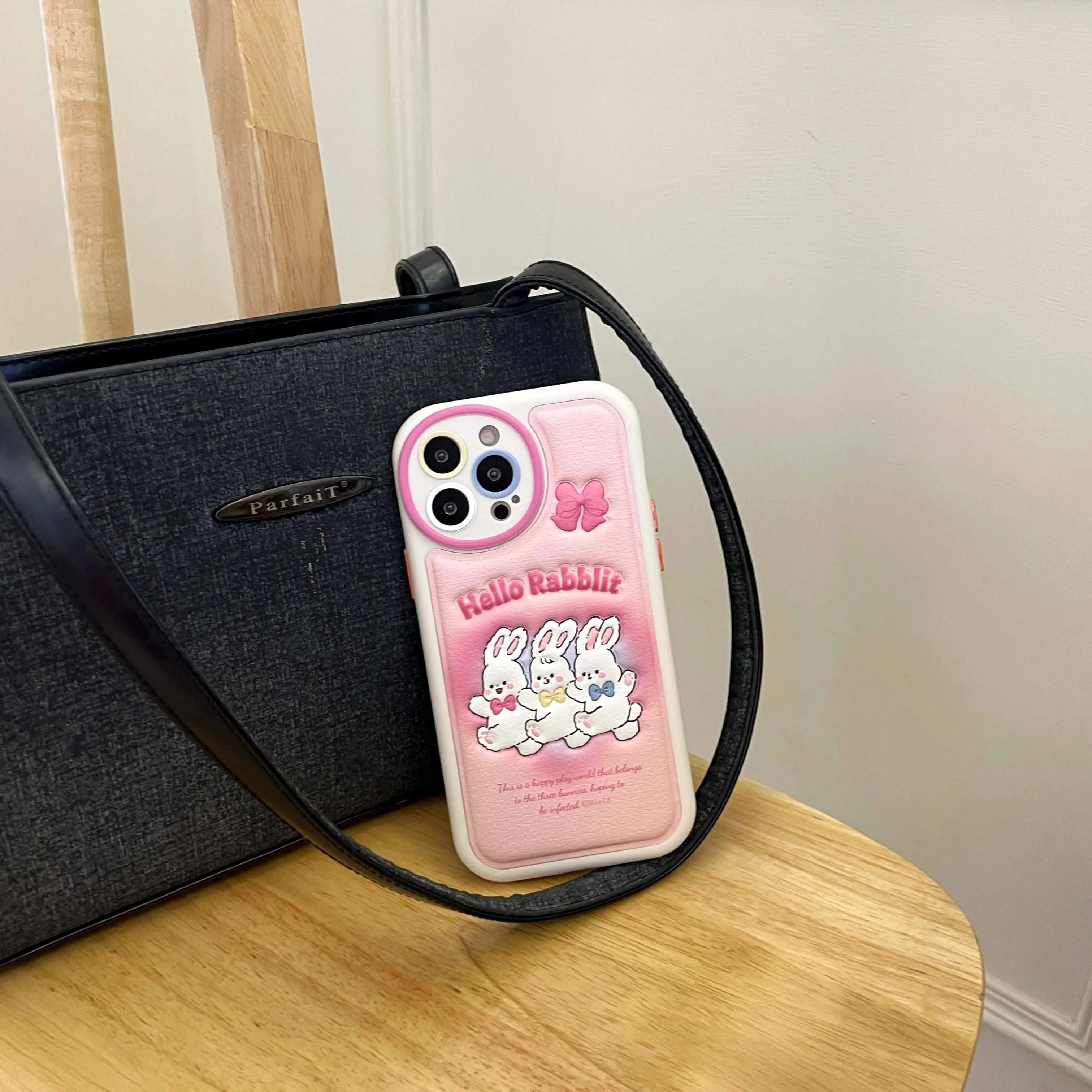 Cute Leather Pink Bow Bunny Phone Case MK18914