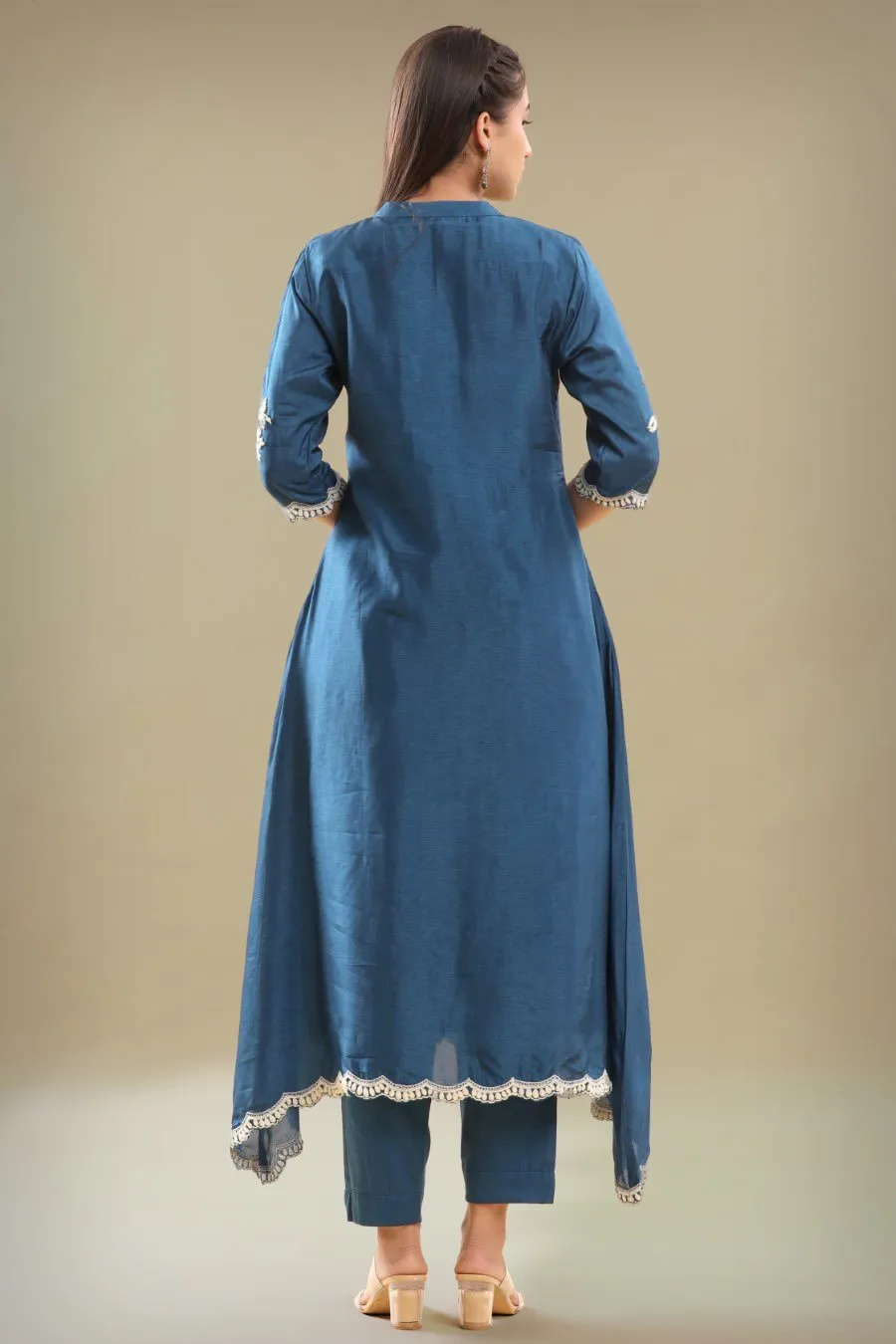 DarPantk Blue Embroidered A-line Kurta With