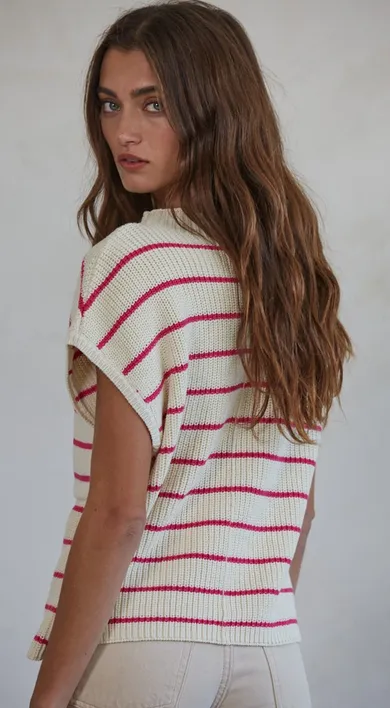 Denver Knit Cotton Top in Pink/Cream