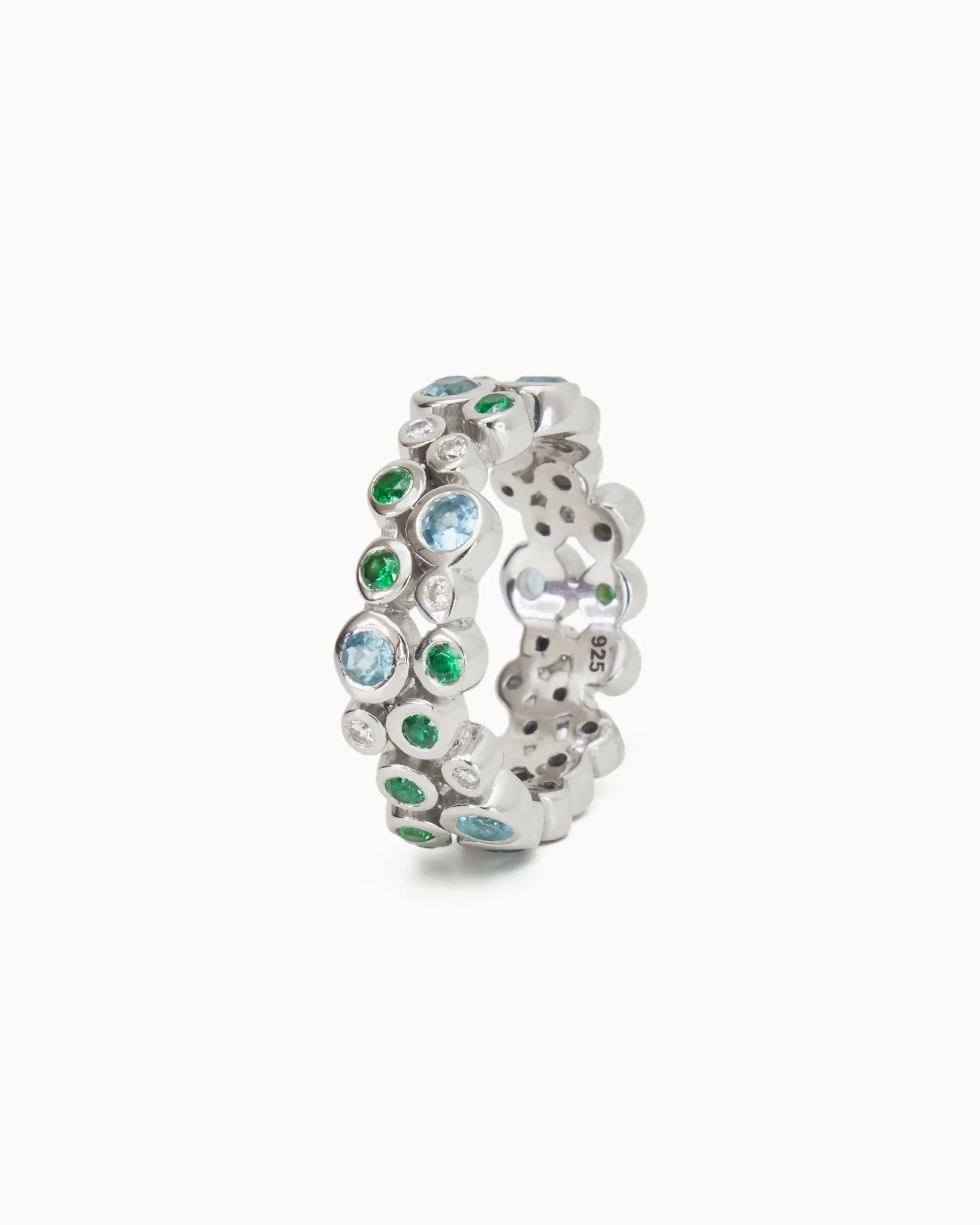 Diamond & Gemstone Bubble Ring - Hampton Blue Topaz/Green Zircon/Diamond