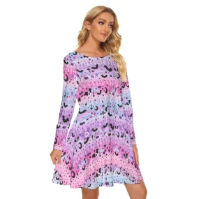 Dripping Sky Women's Long Sleeve Crew Neck Dress With Pockets