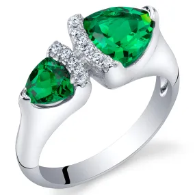 Emerald Trillion Sterling Silver Ring Size 7