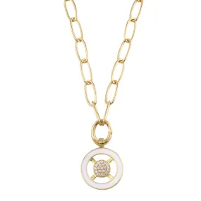 Enamel and White Zircon Pavé Circle Pendant Necklace