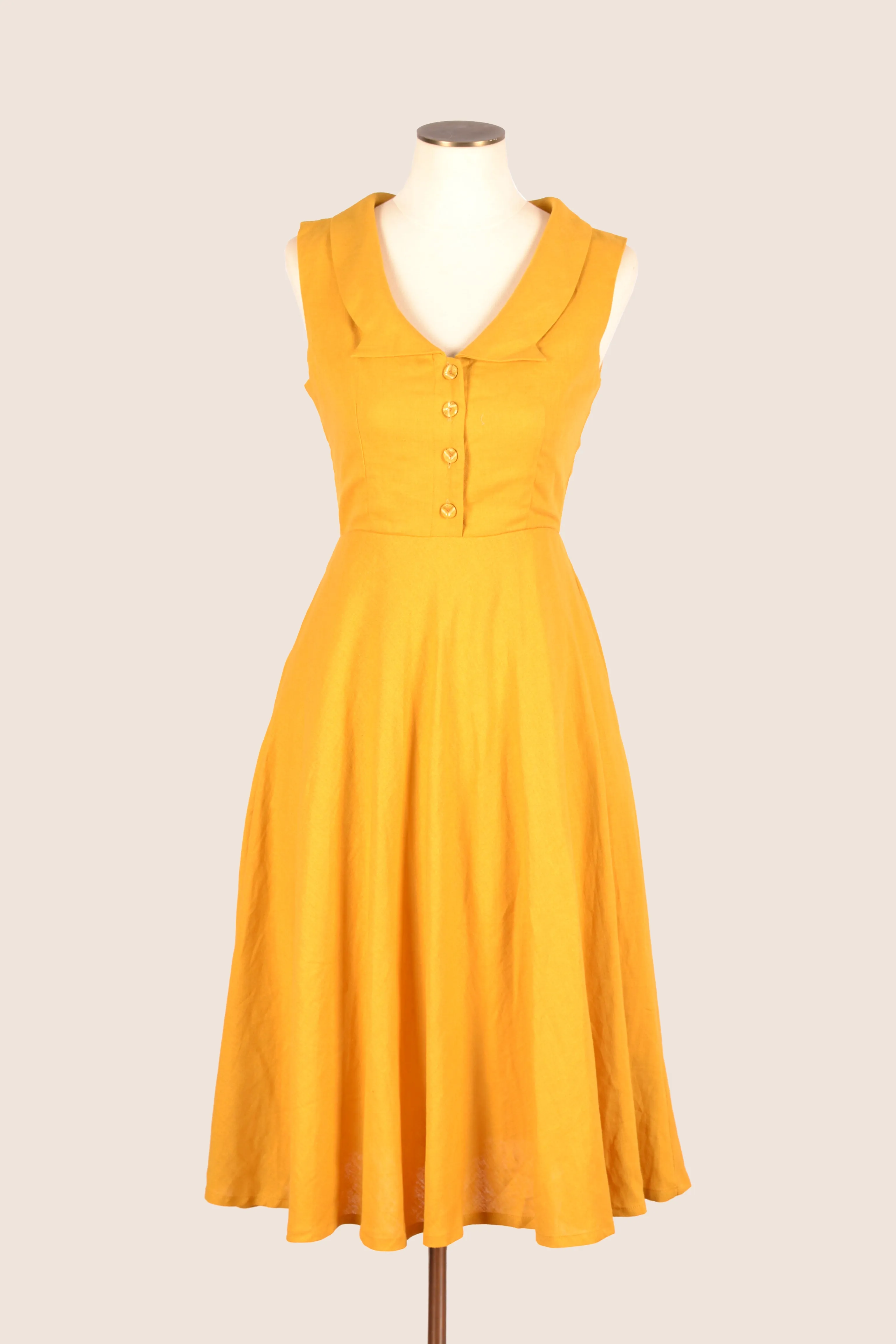 Evangeline Mustard Linen Dress