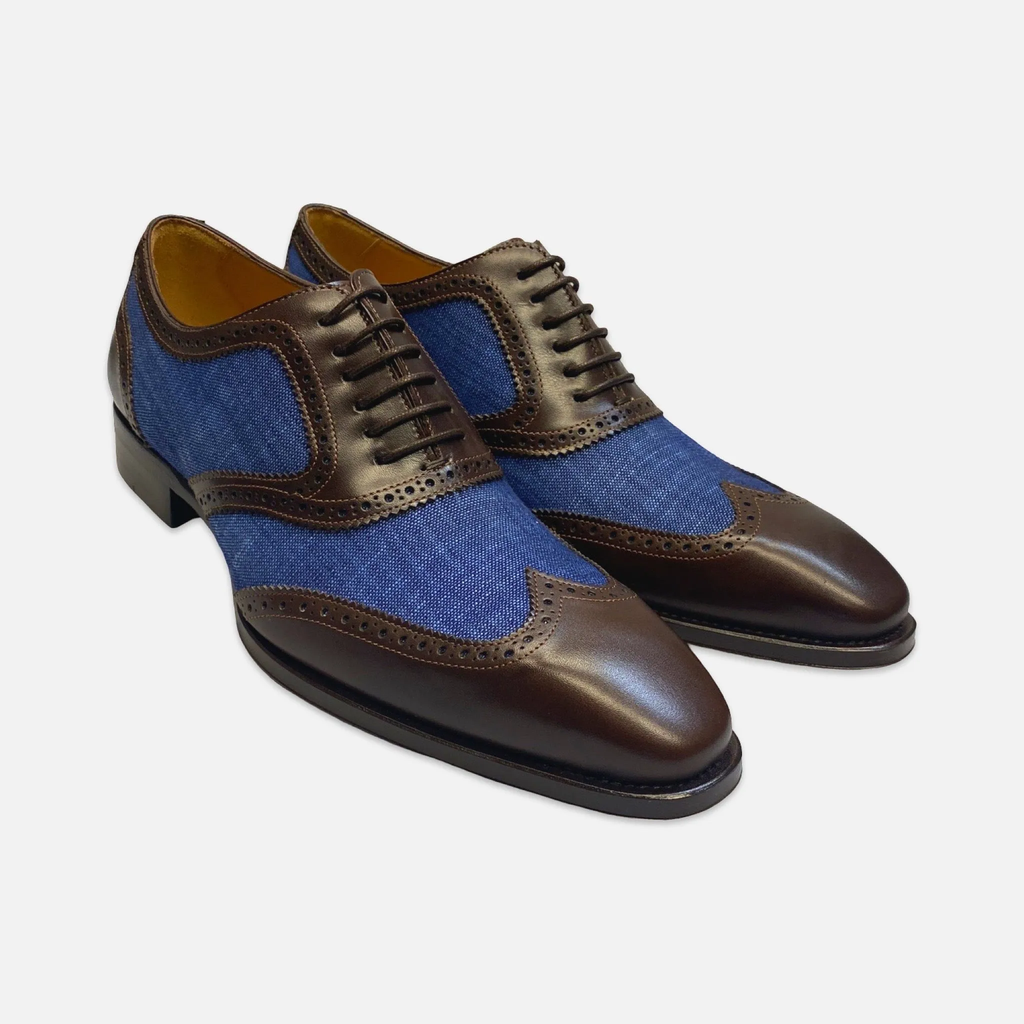 Exclusive Men's Mezlan Brown/Blue Wingtip Shoe Pasteur