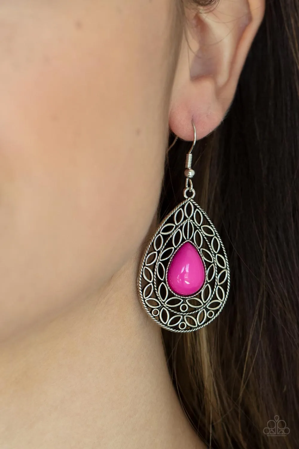 Fanciful Droplets - Pink Paparazzi Earrings