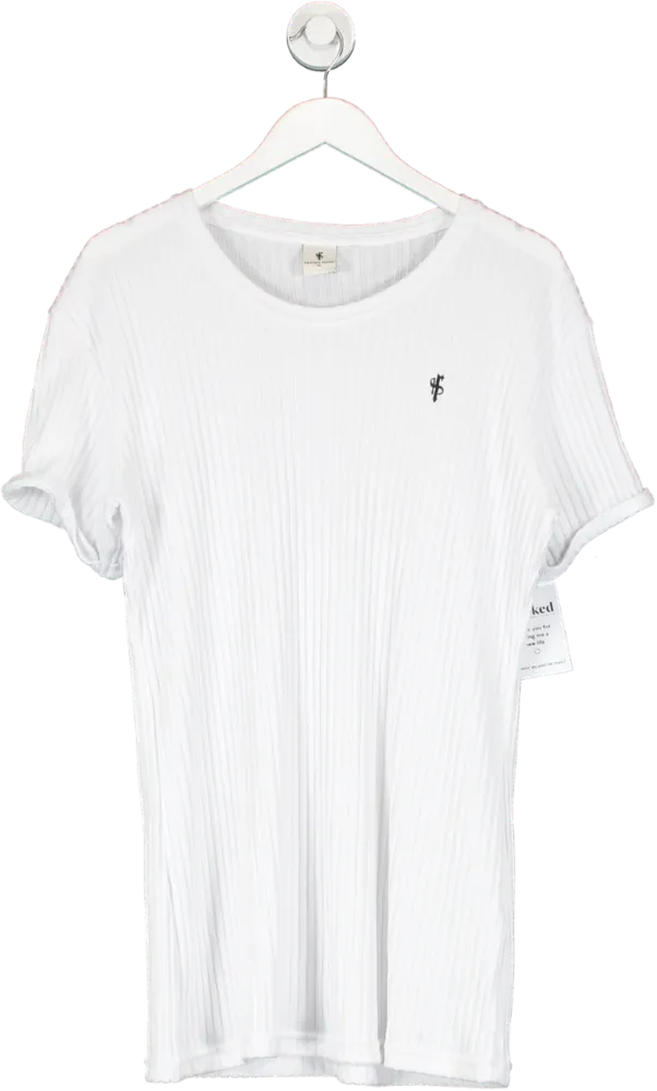 Father Sons White Classic Ribbed Knit Super Slim Short Sleeve Crew UK XL