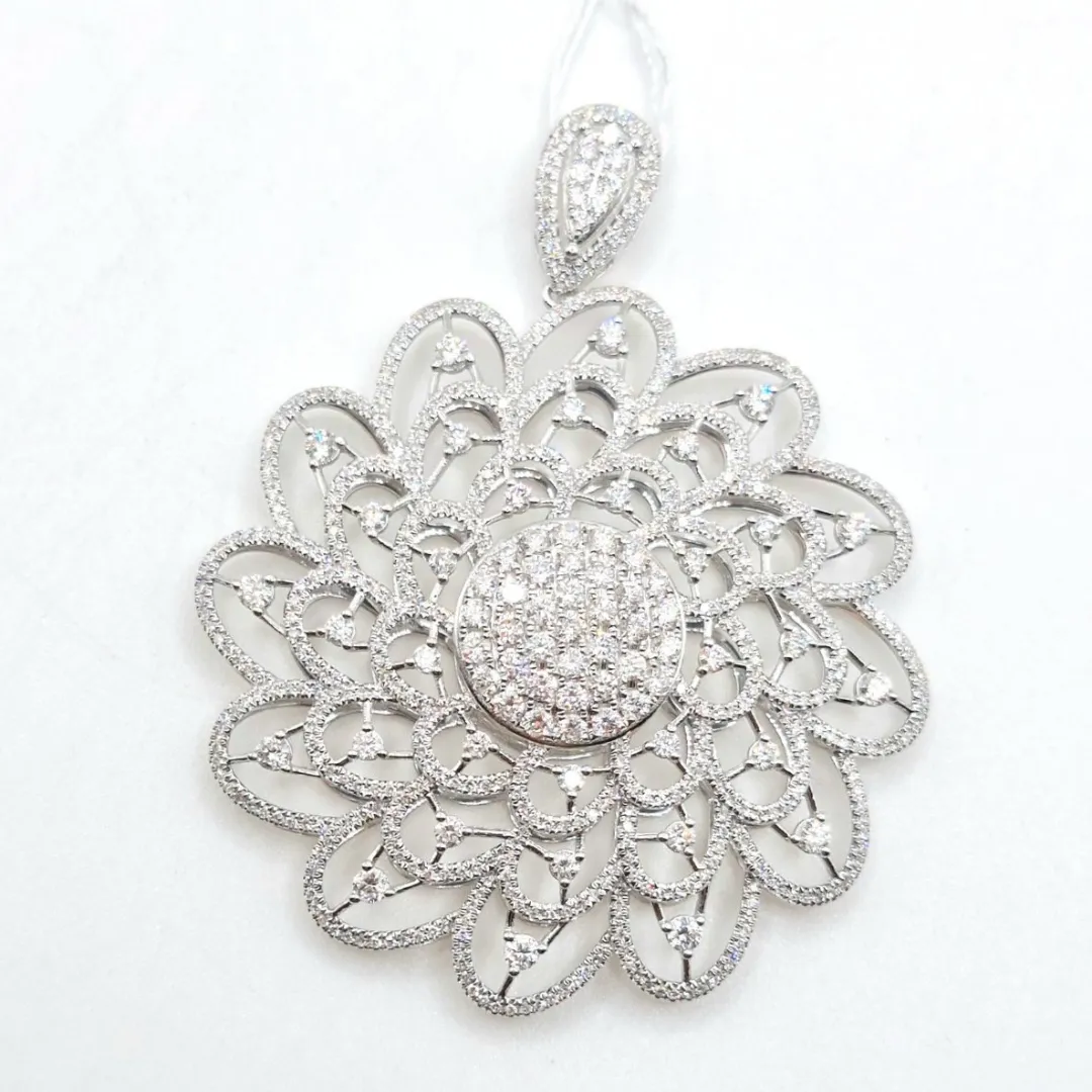 Floral Diamond Pendant 14K White Gold