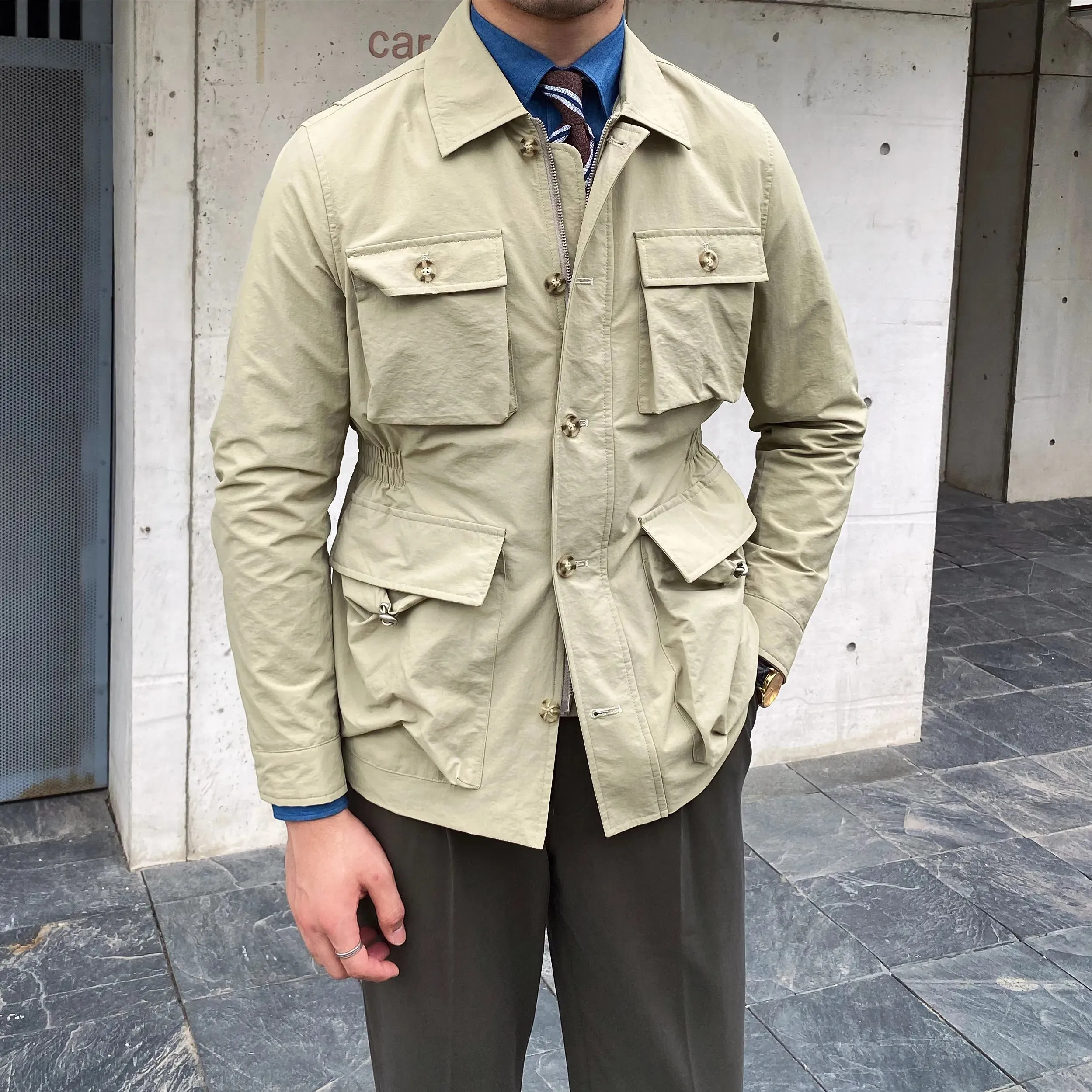 Foesce -New Men Clothing Spring High Quality Casual Men's Gentleman Hunting Jacket Elastic Waist Japanese Retro Fashion Coat