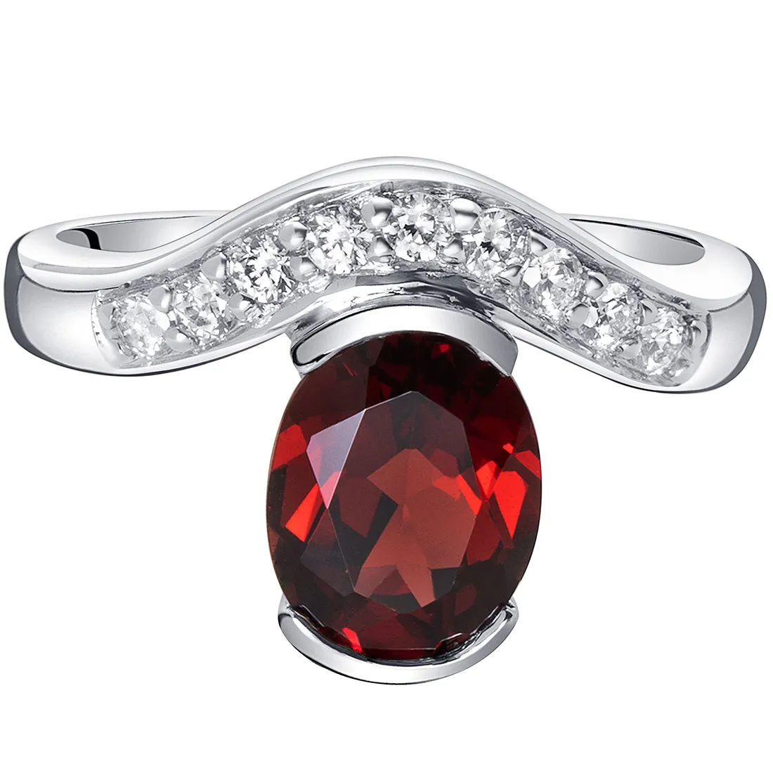 Garnet Oval Cut Sterling Silver Ring Size 9