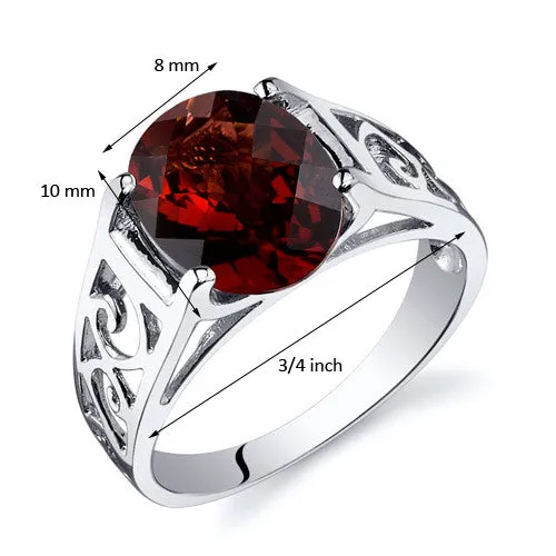 Garnet Solitaire Ring Sterling Silver Oval Cut 3 Carats Size 5