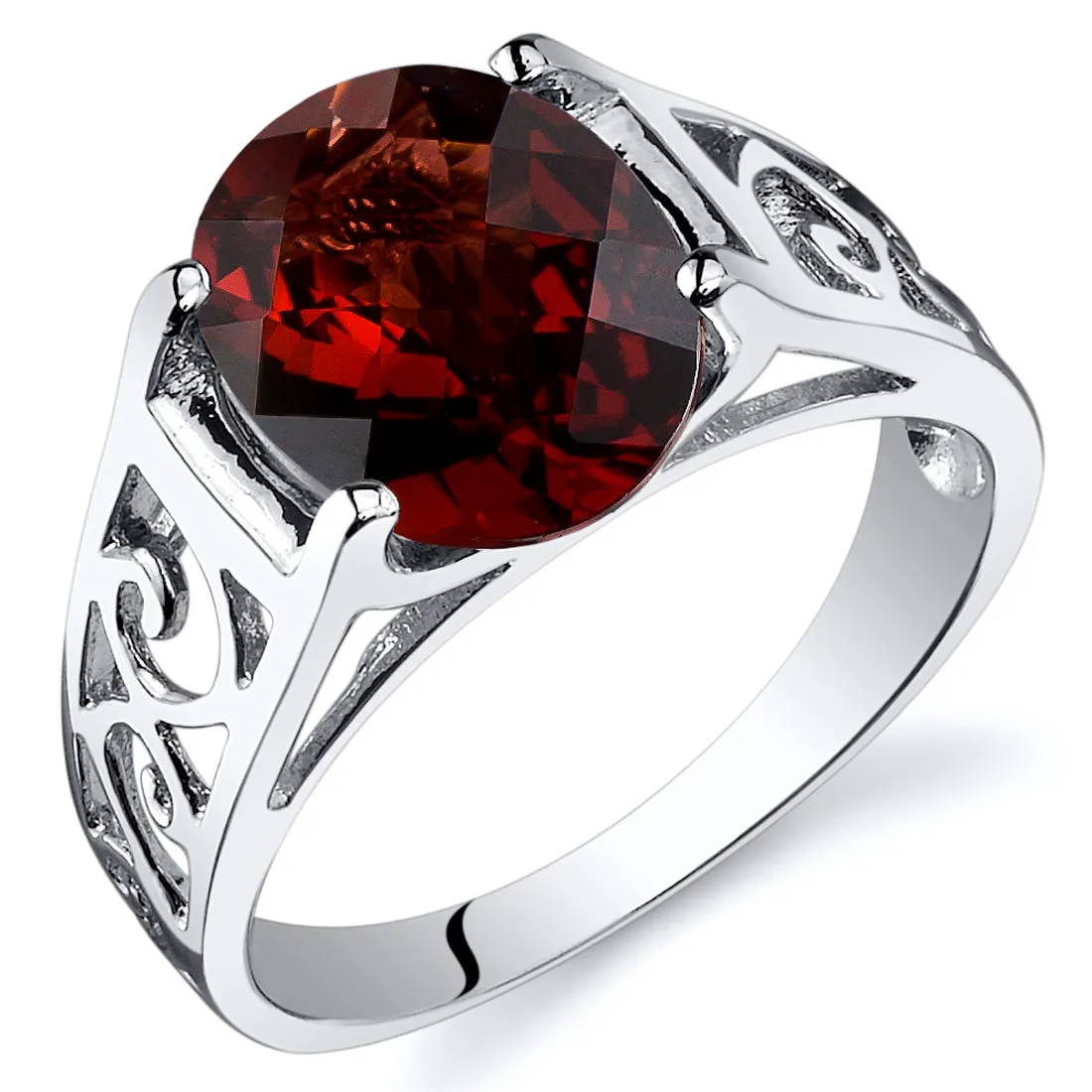 Garnet Solitaire Ring Sterling Silver Oval Cut 3 Carats Size 5