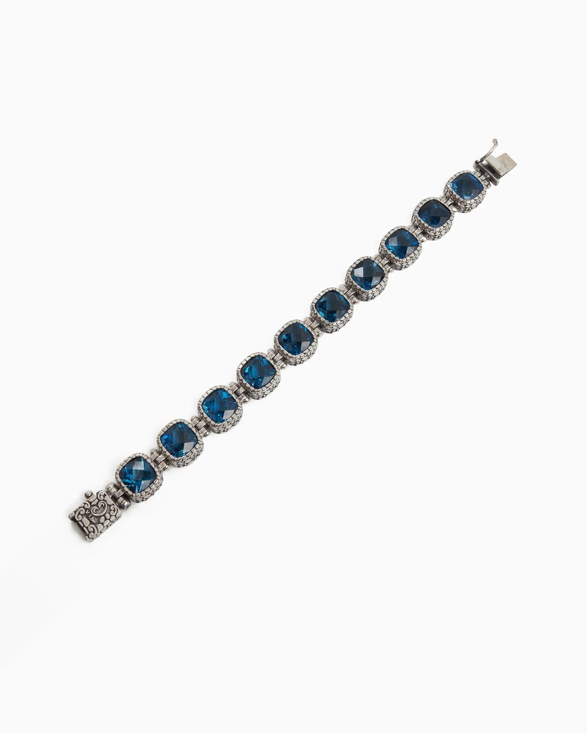 Gemstone Link Bracelet with Turtle Texture - London Blue Topaz