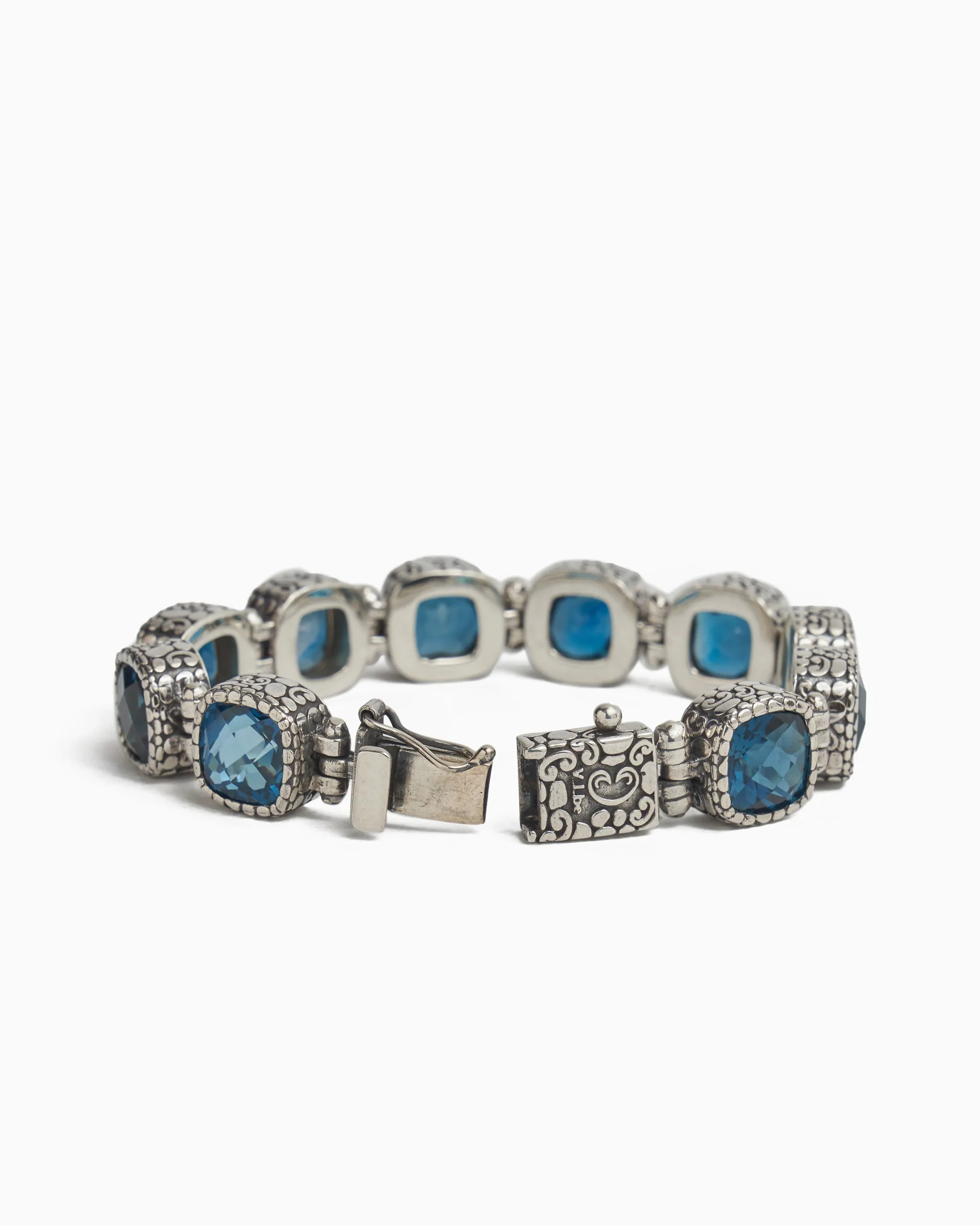 Gemstone Link Bracelet with Turtle Texture - London Blue Topaz