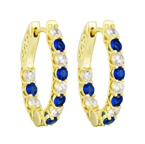 Gold Plated Oval Hoops with Alternating CZ and Sapphire